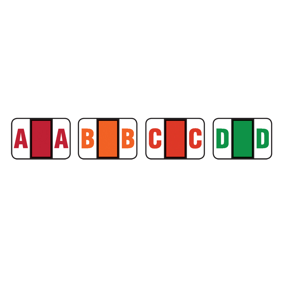 Color-Coded Alphabetic Labels, A-Z