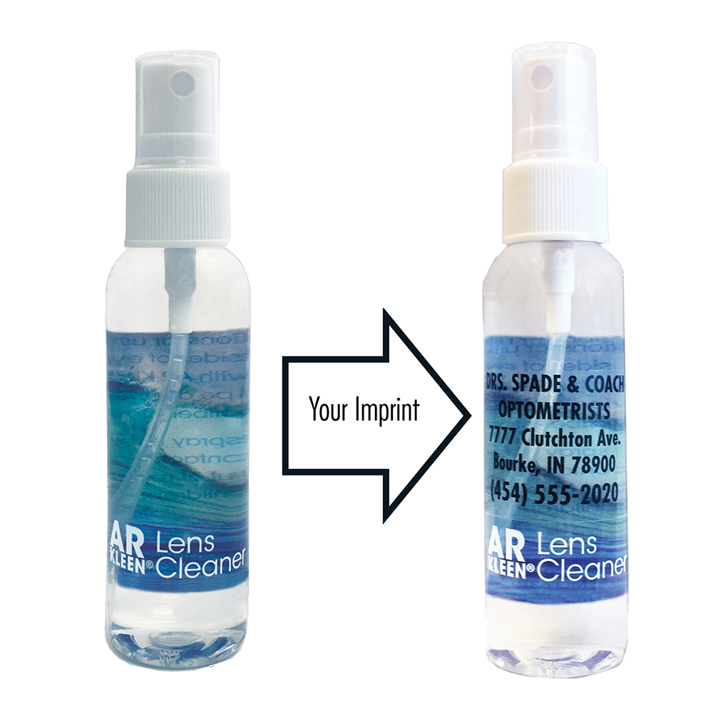 AR Kleen Lens Cleaner Reverse Graphic Label 2oz spray bottle - Personalized