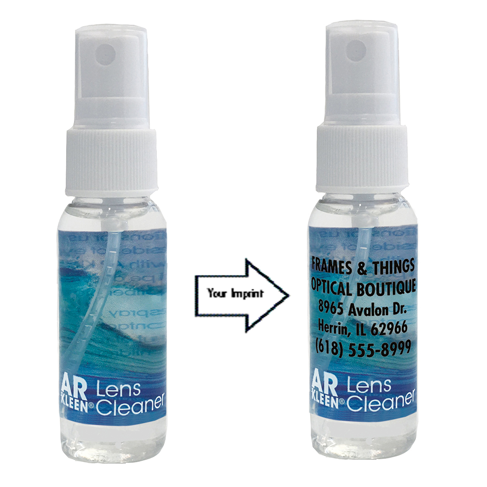 AR Kleen Lens Cleaner Reverse Graphic Label 1oz spray bottle - Personalized