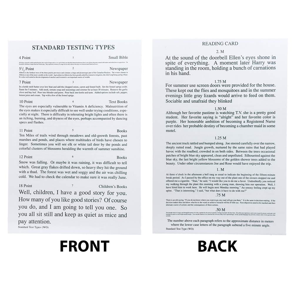 Standard Test Type Eye Card