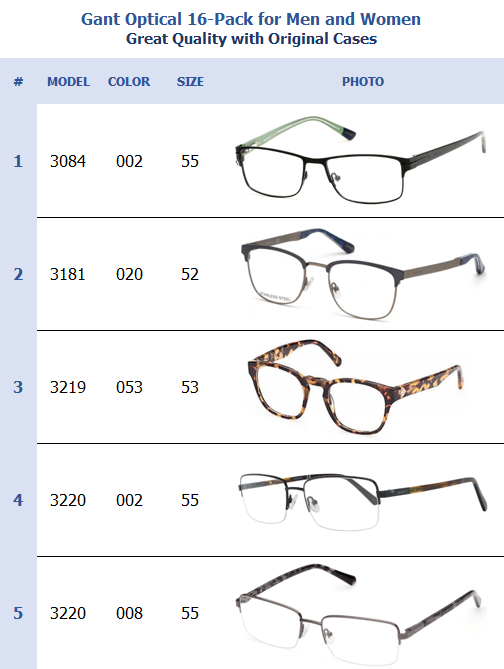 Gant Optical 16-Pack for Men and Women