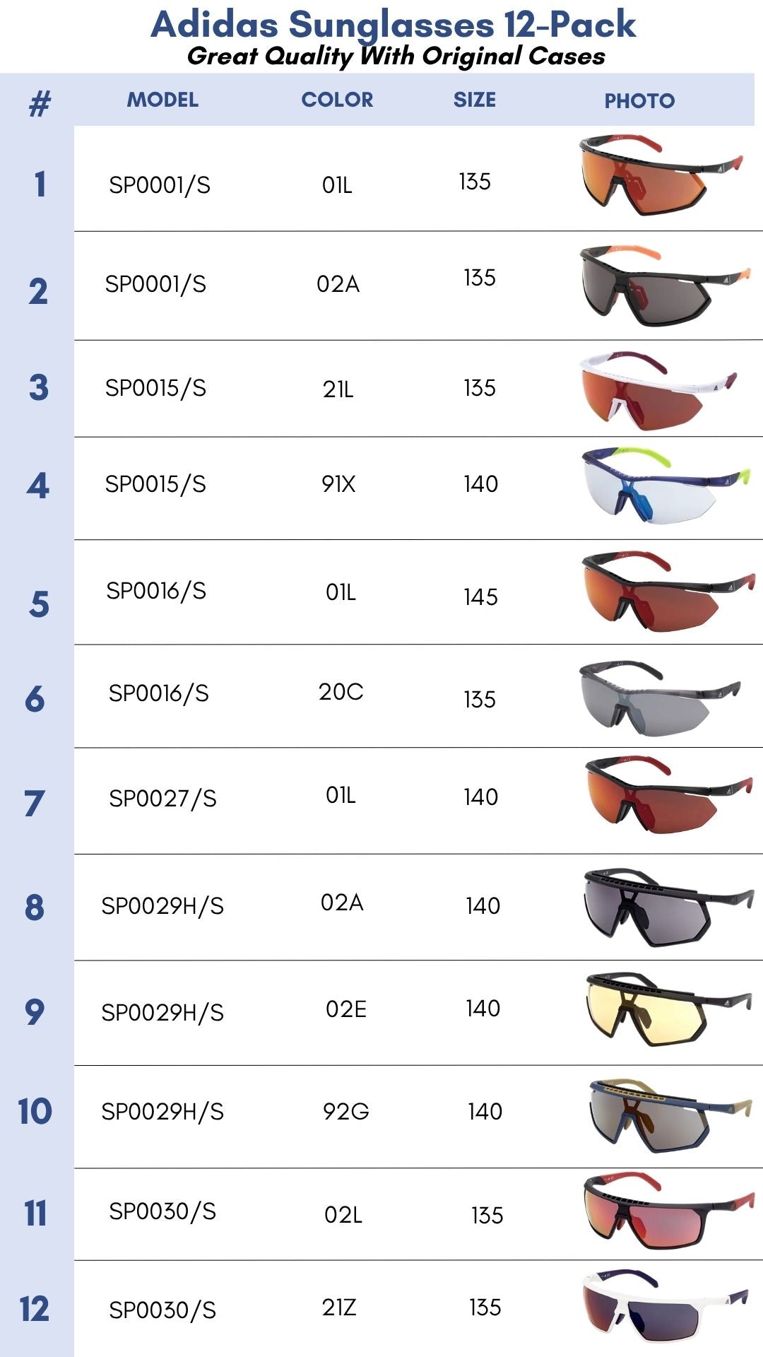 Adidas Sunglasses 12-Pack for Men