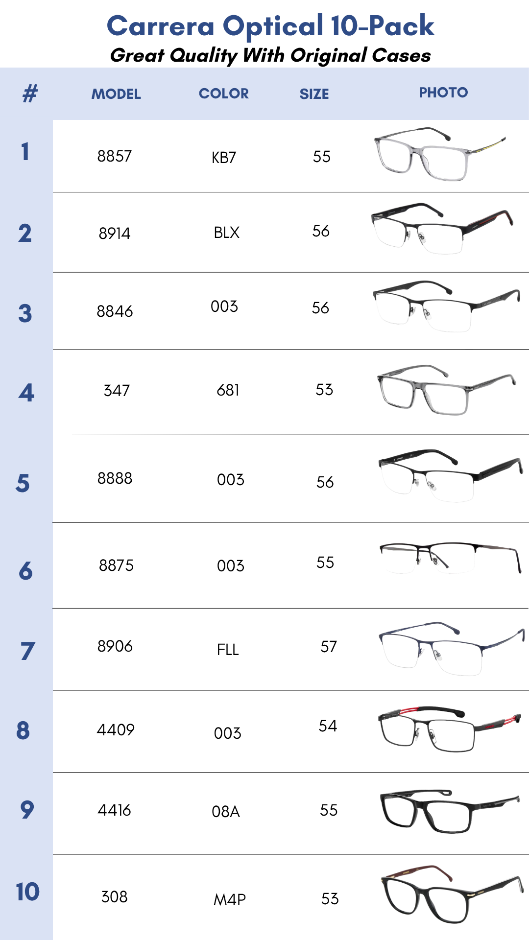 Carrera Optical 10-Pack for Men