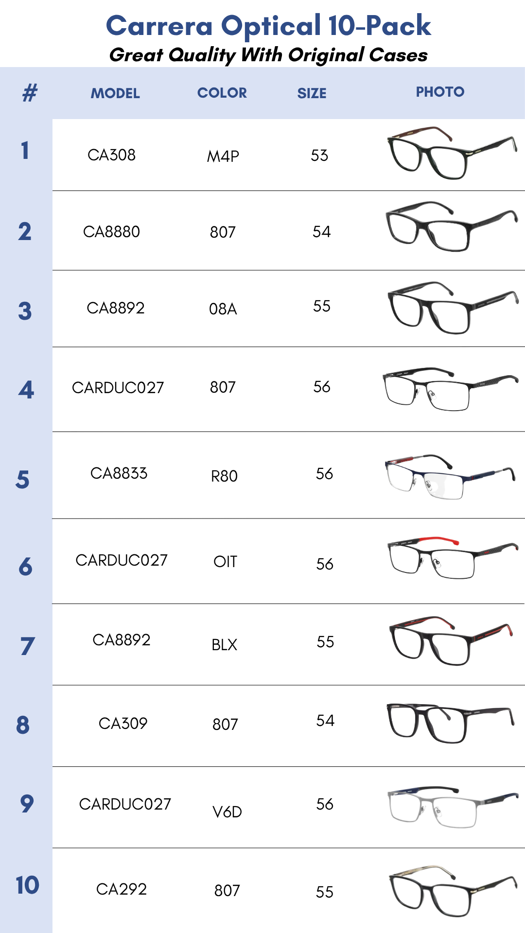 Carrera Optical 10-Pack for Men