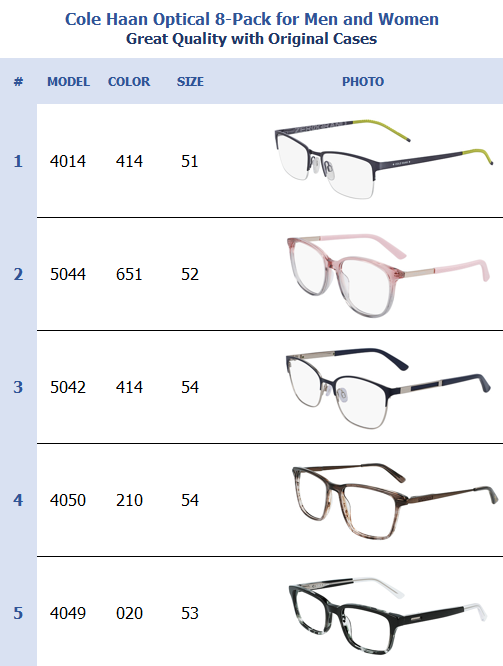 Cole Haan Optical 8-Pack for Men and Women