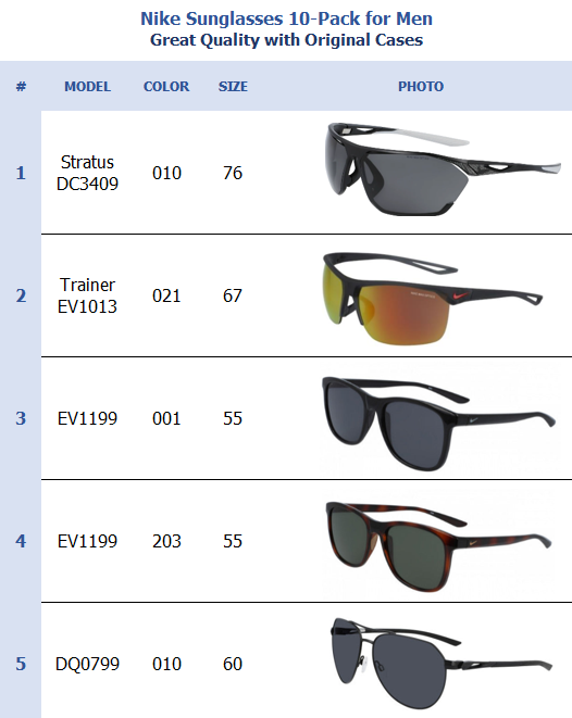 Nike Sunglasses 10-Pack for Men