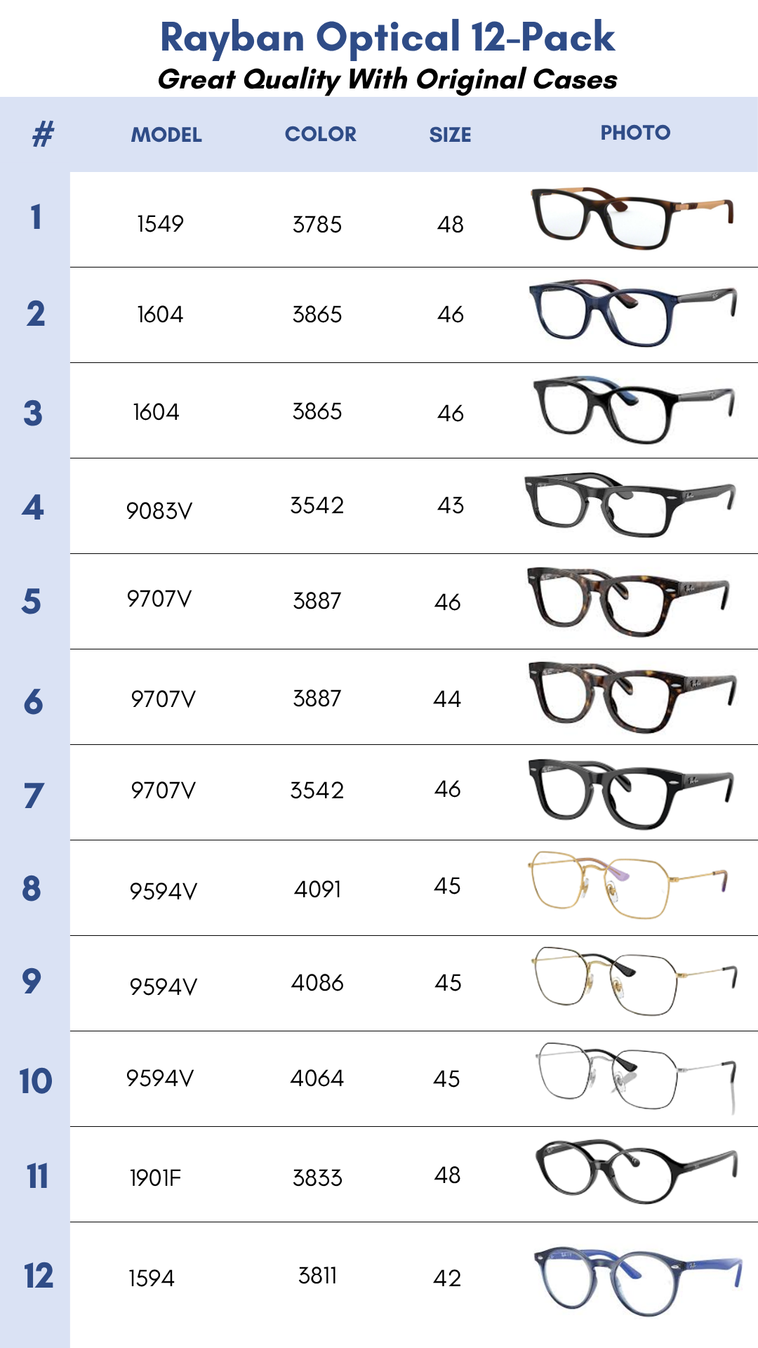 Ray-Ban Youth Optical 12-Pack for Men and Women
