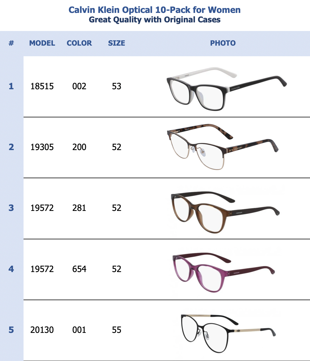 Calvin Klein Optical 10-Pack for Women