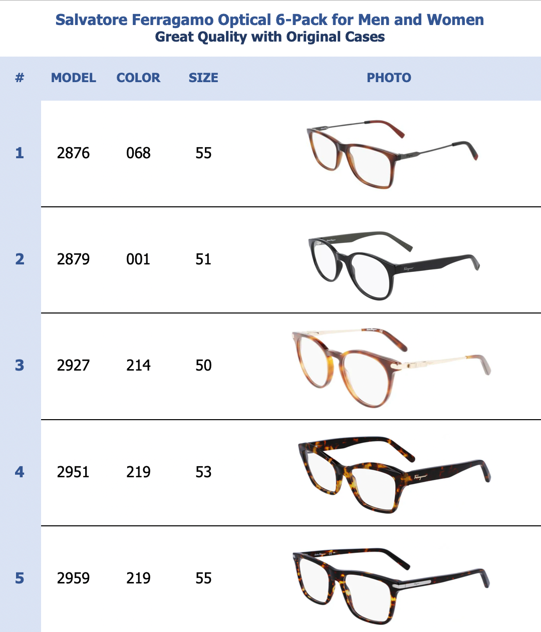 Salvatore Ferragamo Optical 6-Pack for Men & Women