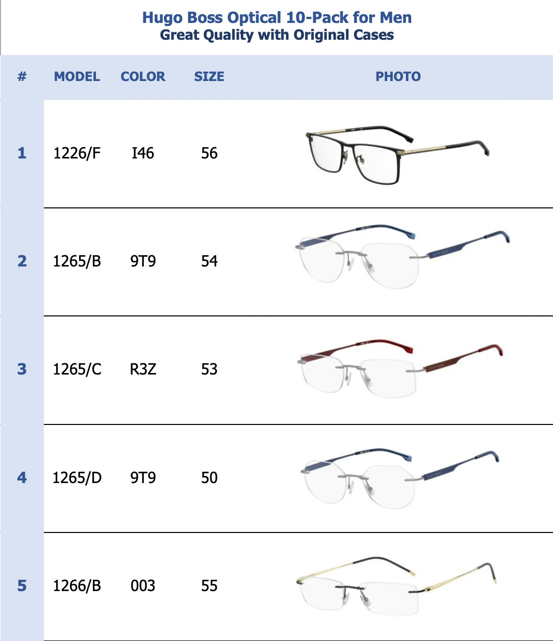 Hugo Boss Optical 10-Pack for Men