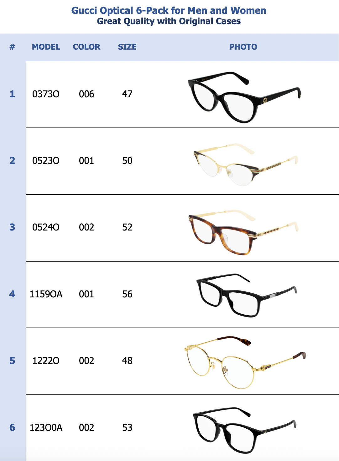 Gucci Optical 6-Pack for Men & Women