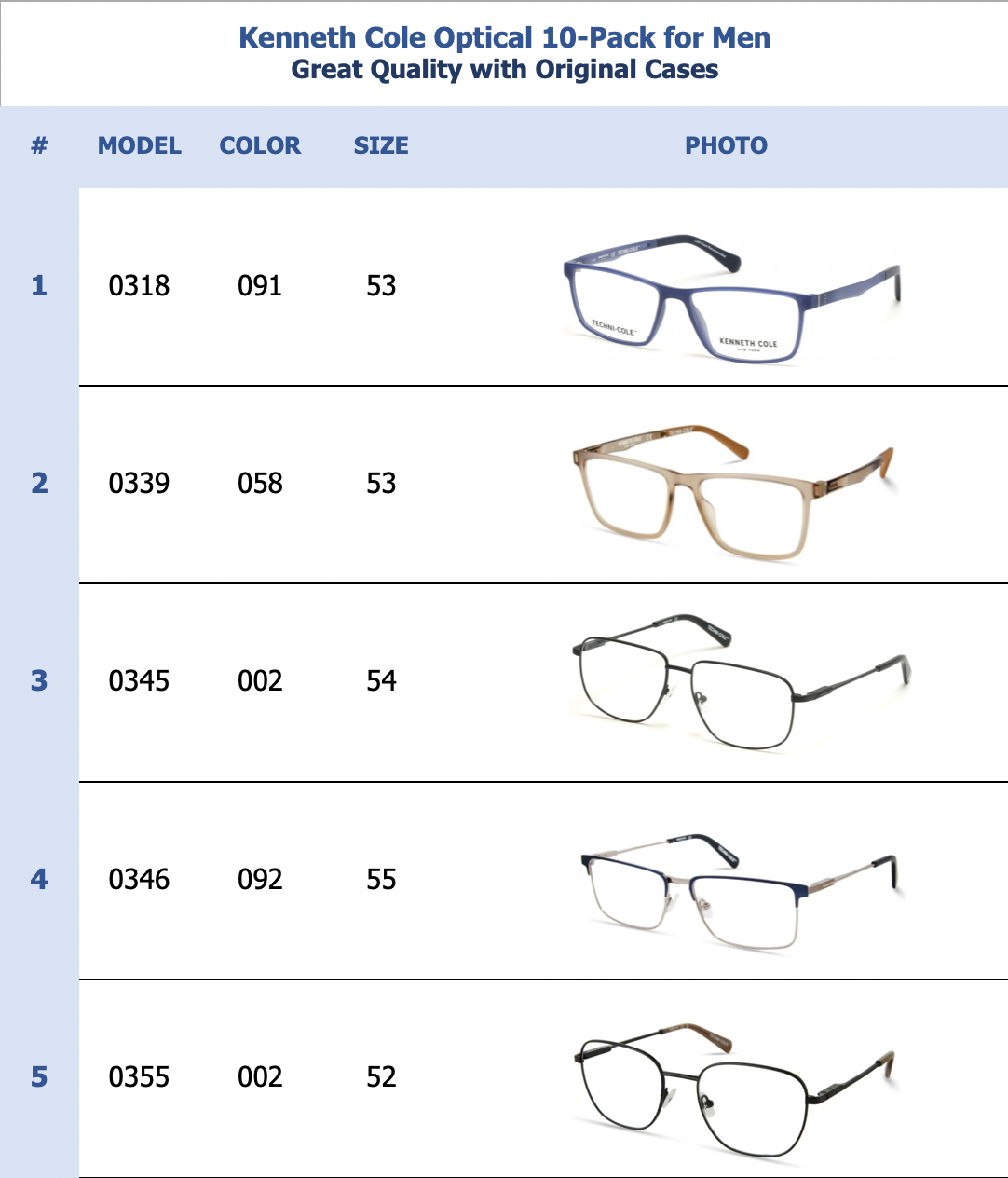 Kenneth Cole Optical 10-Pack for Men