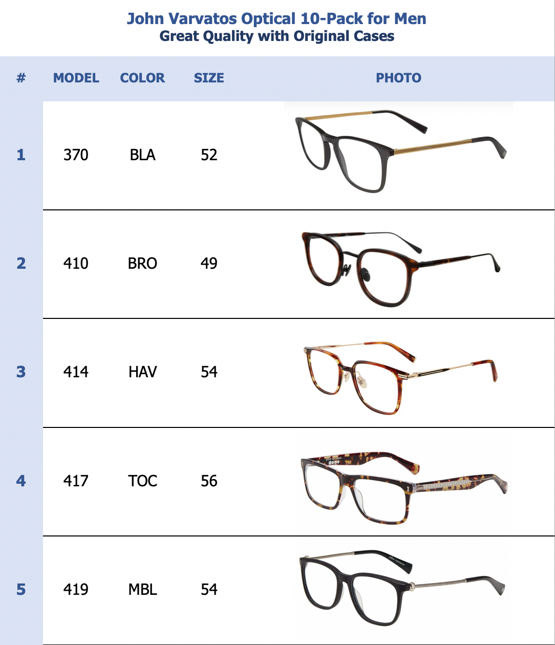 John Varvatos Optical 10-Pack for Men