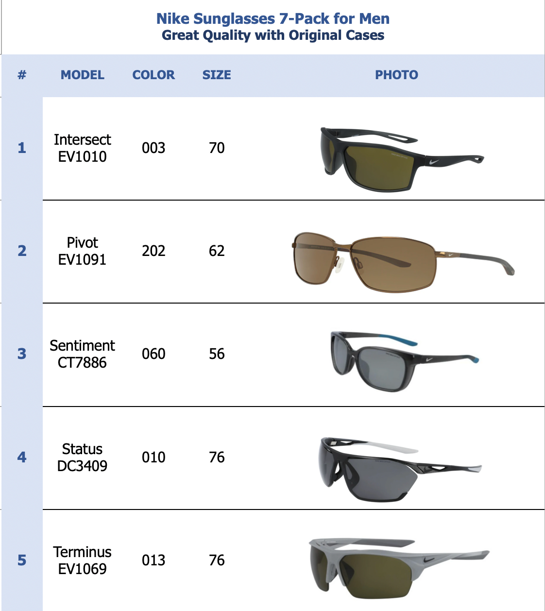 Nike Sunglasses 7-Pack for Men