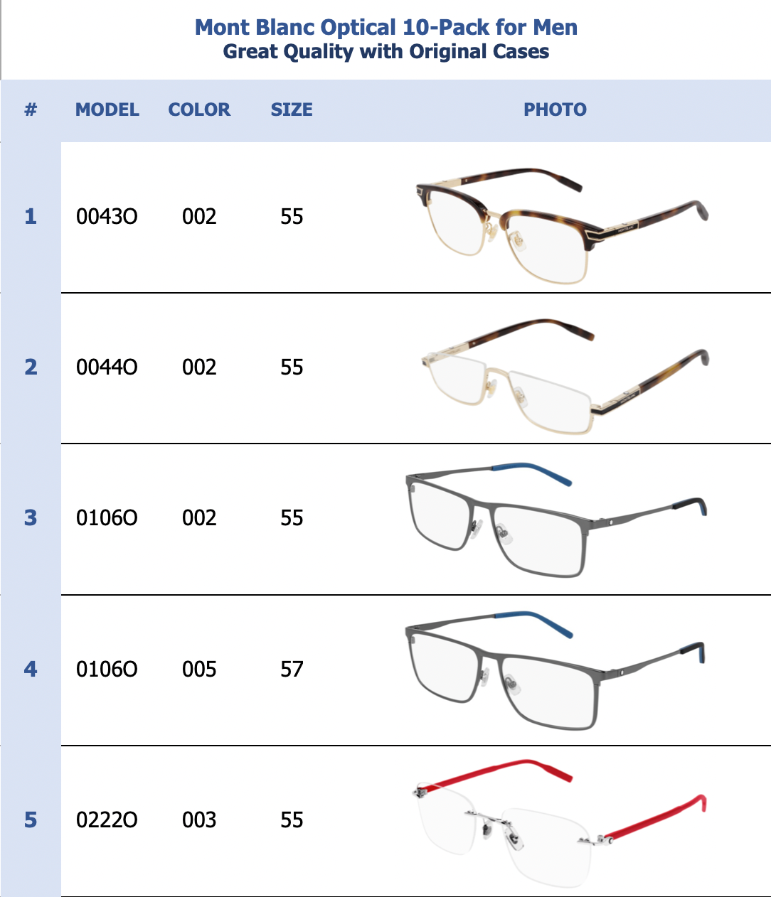 Mont Blanc Optical 10-Pack for Men