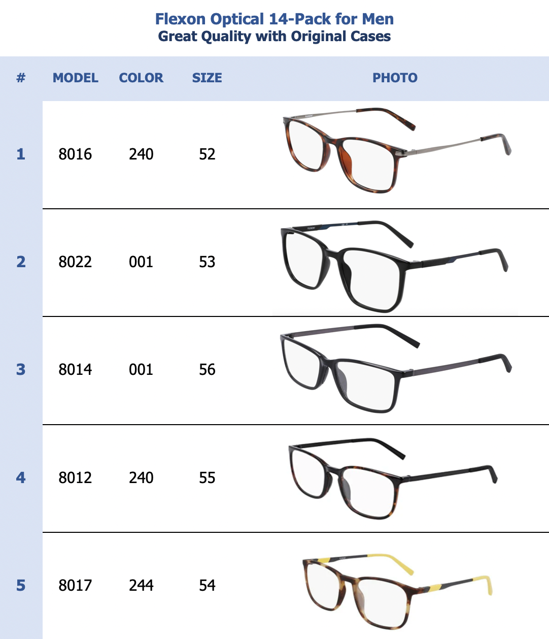 Flexon Optical 14-Pack for Men