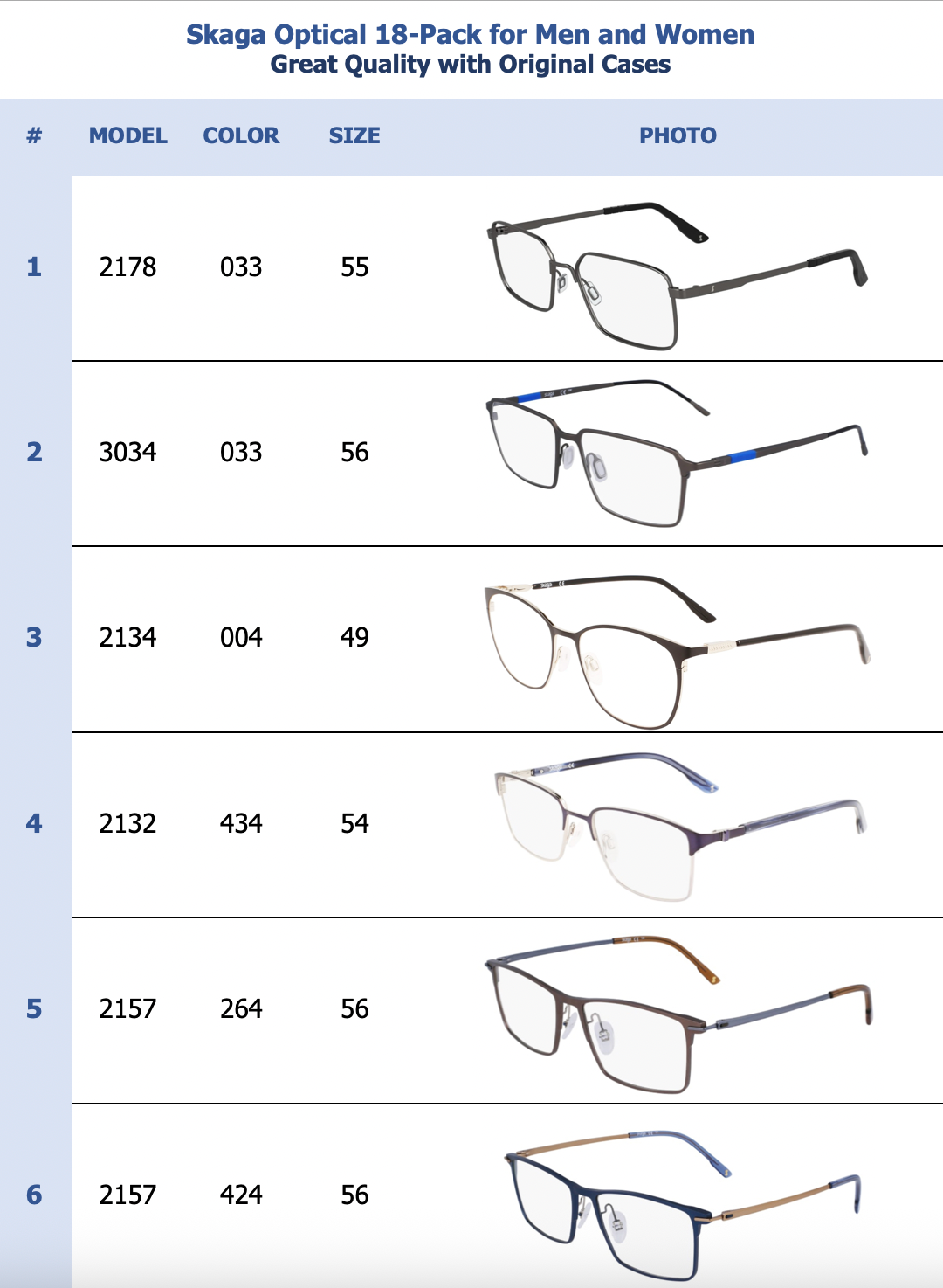 Skaga Optical 18-Pack for Men and Women