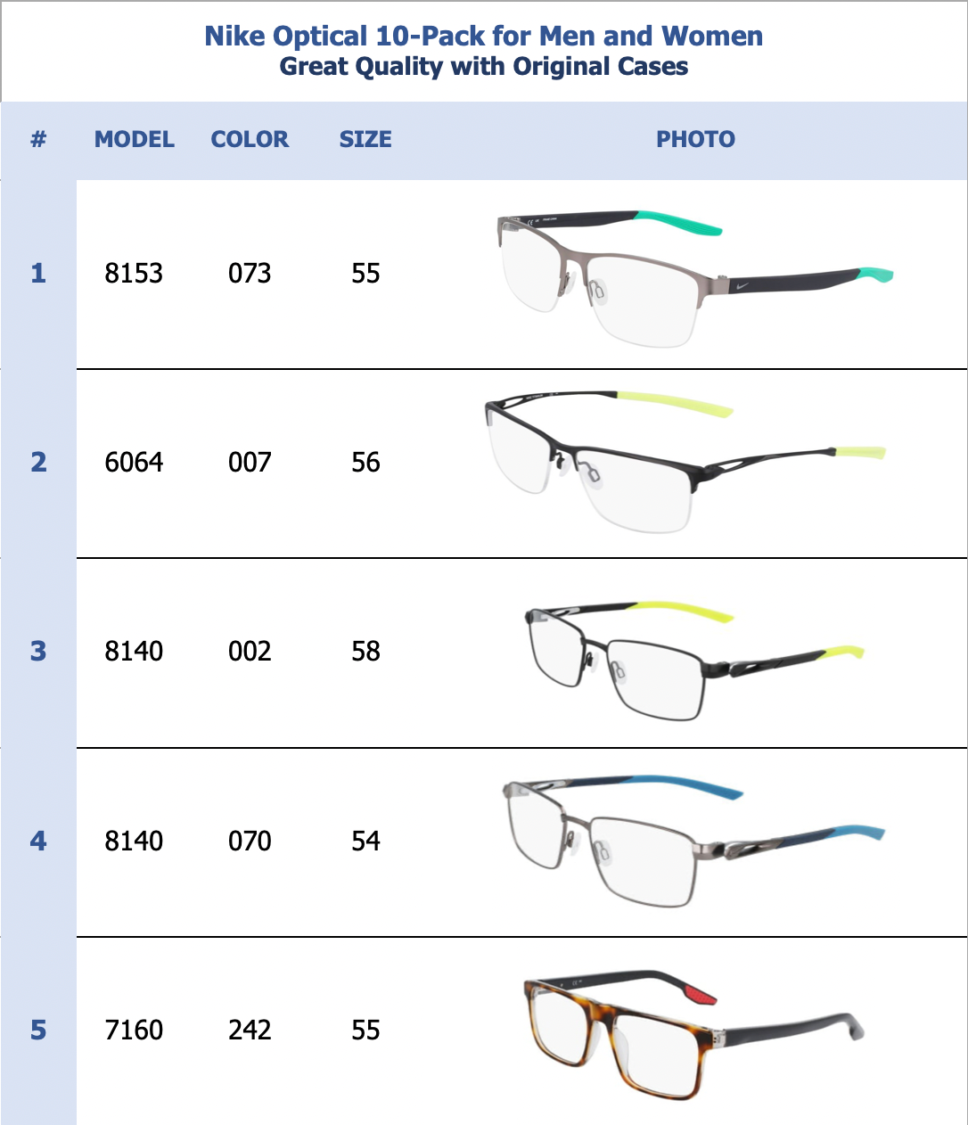 Nike Optical 10-Pack for Men and Women