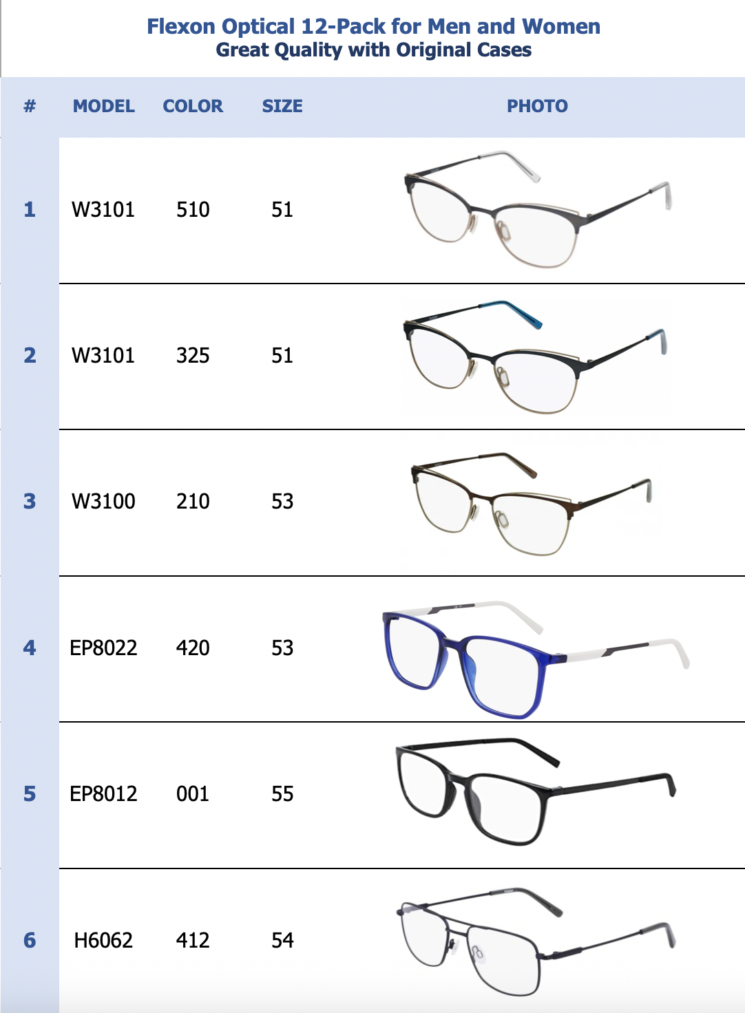 Flexon Optical 12-Pack for Men and Women
