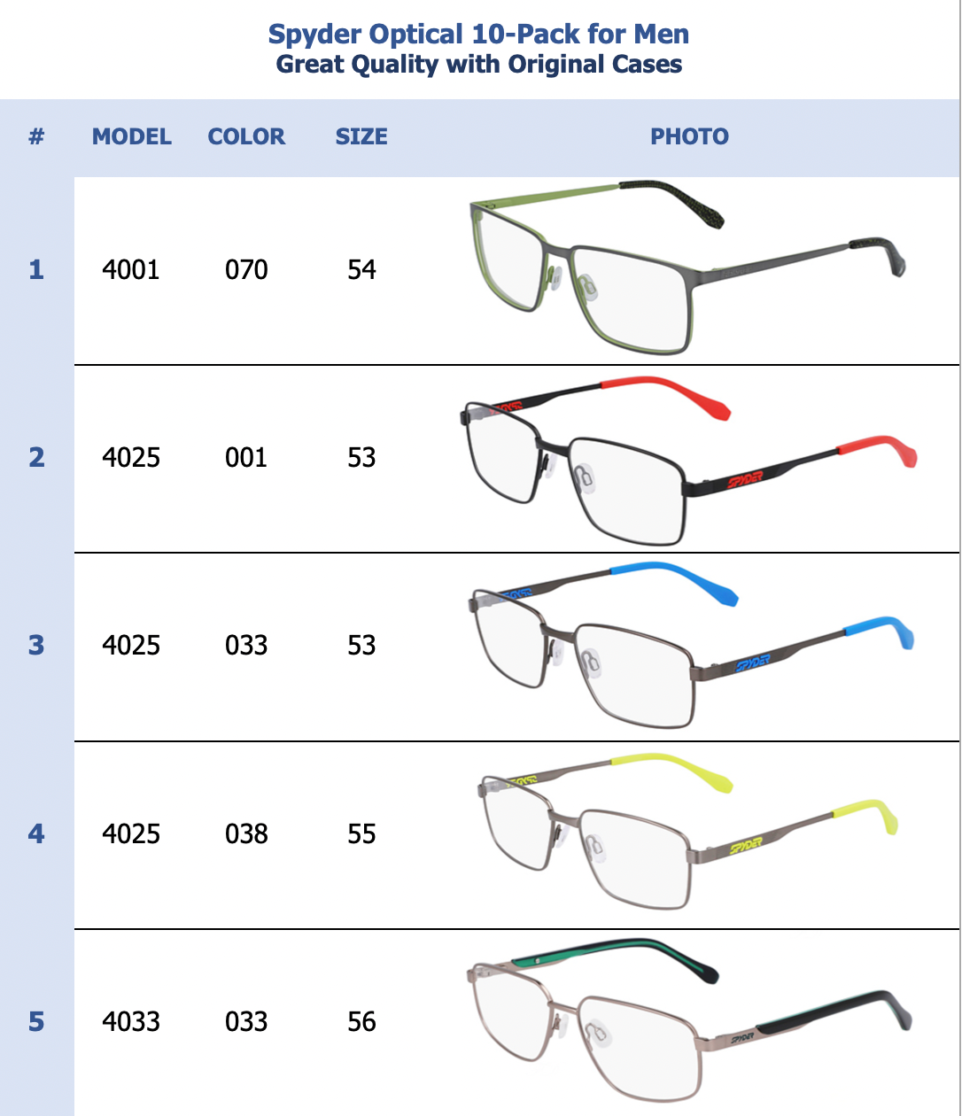 Spyder Optical 10-Pack for Men