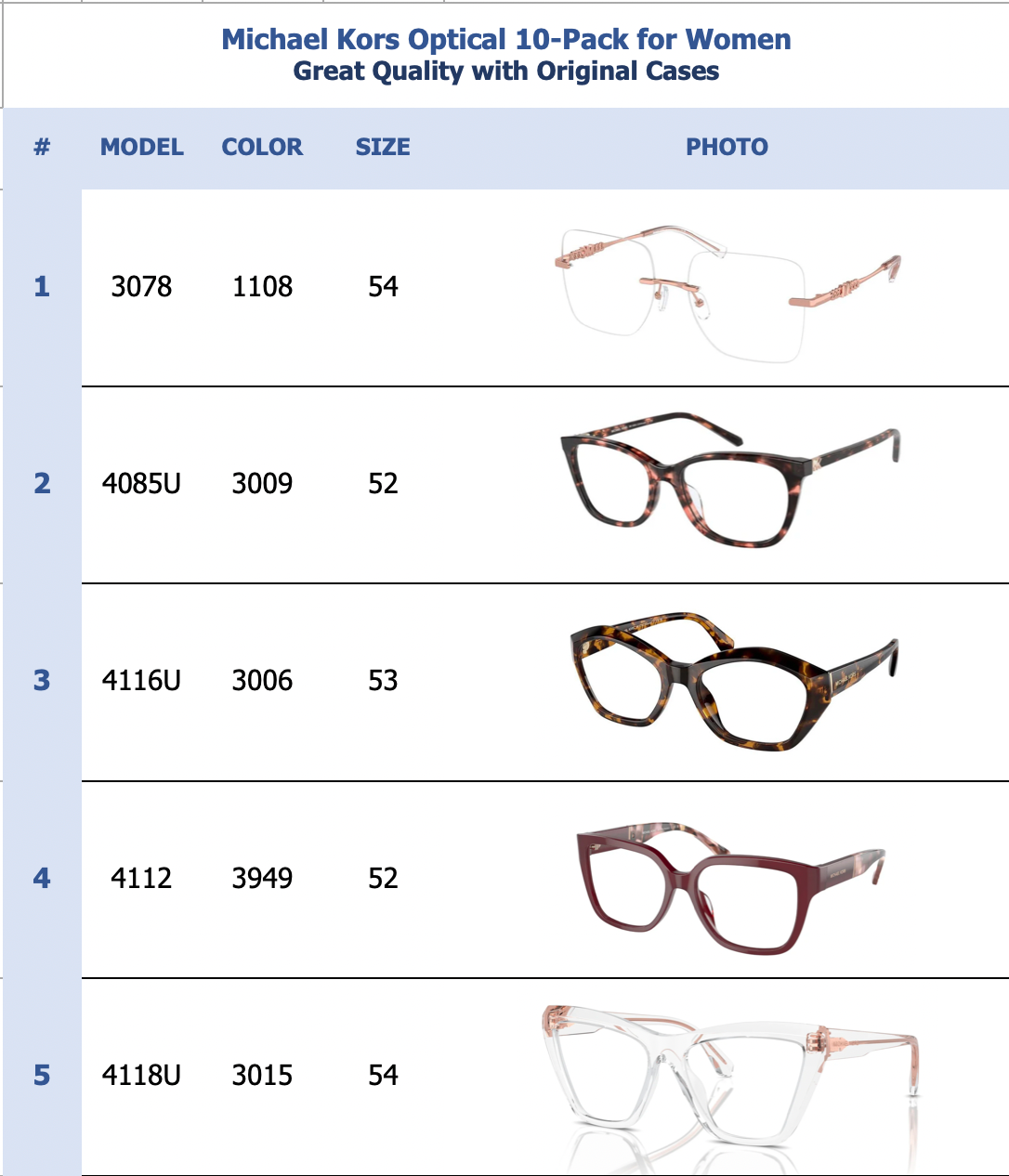 Michael Kors Optical 10-Pack for Women
