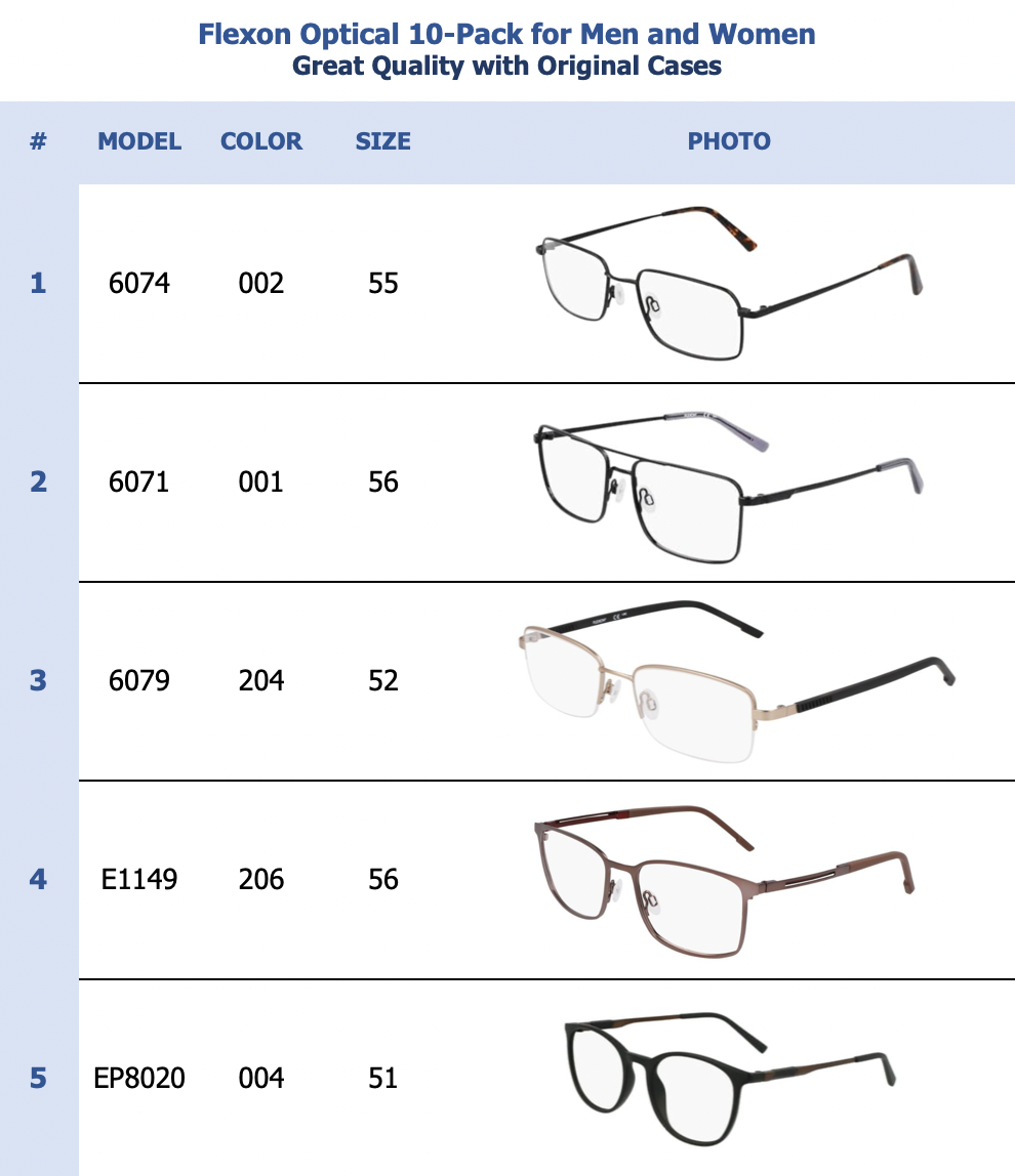 Flexon Optical 10-Pack for Men and Women