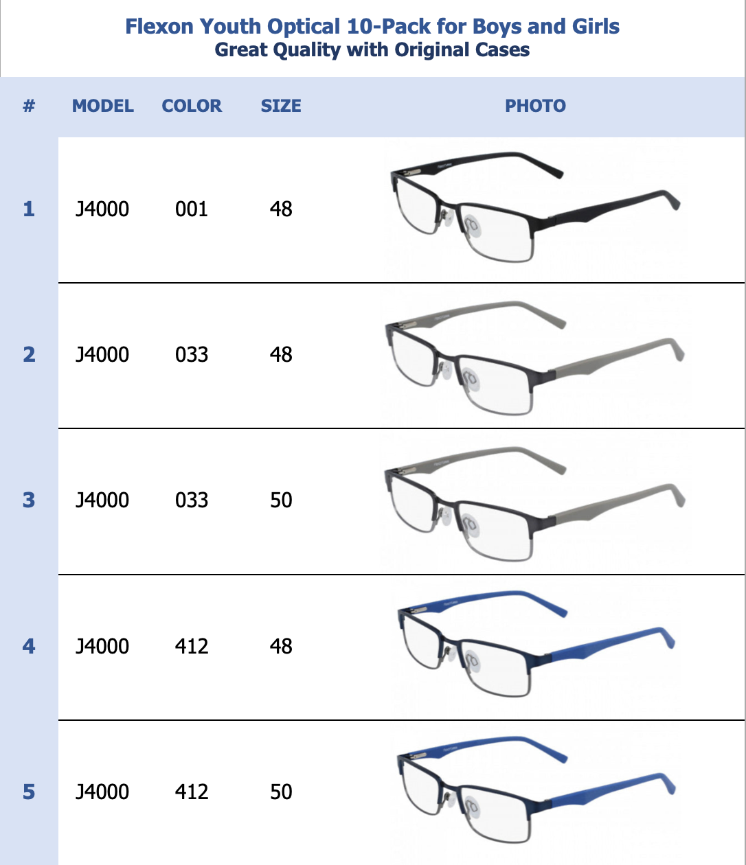 Flexon Optical Youth 10-Pack for Boys and Girls