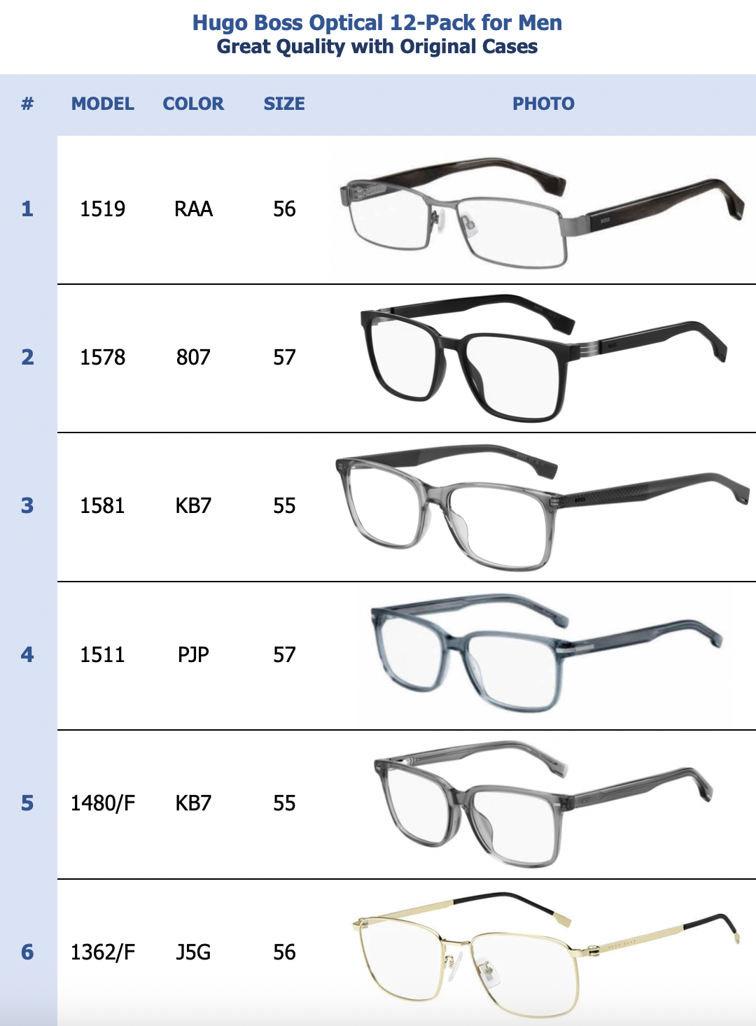 Hugo Boss Optical 12-Pack for Men