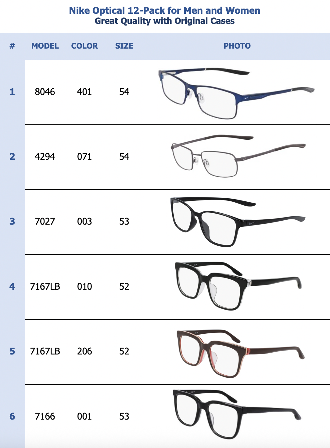 Nike Optical 12-Pack for Men and Women