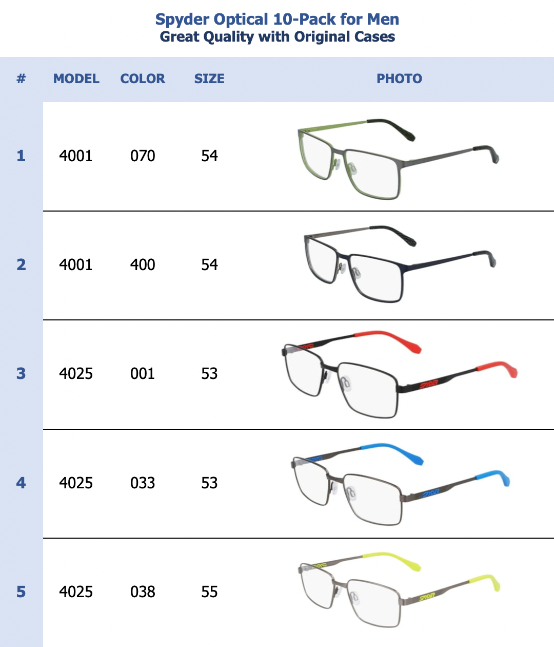 Spyder Optical 10-Pack for Men