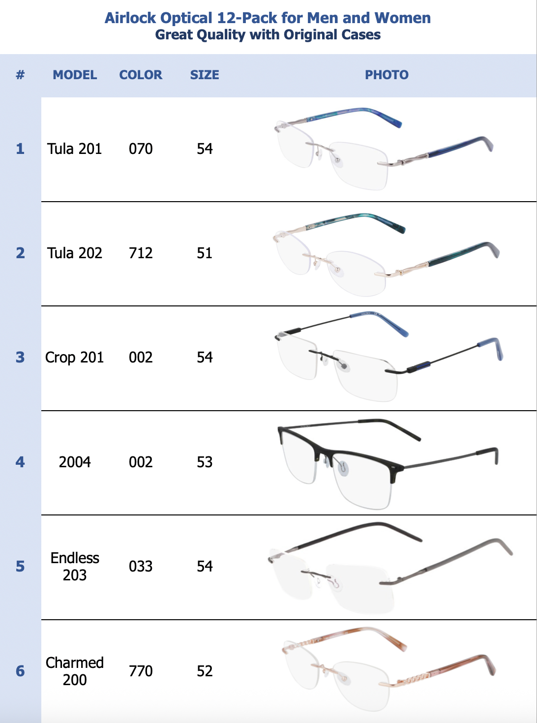 Airlock Optical 12-Pack for Men and Women