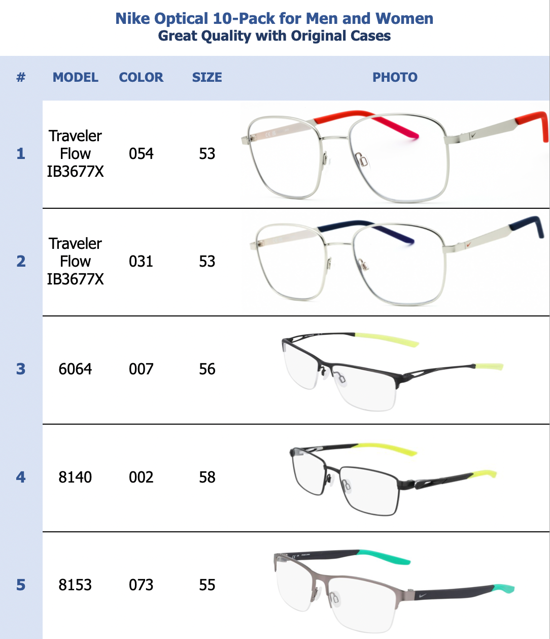 Nike Optical 10-Pack for Men and Women