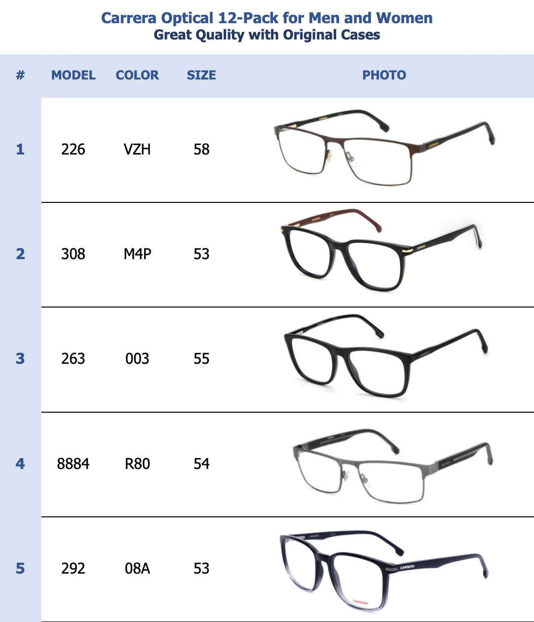 Carrera Optical 12-Pack for Men and Women