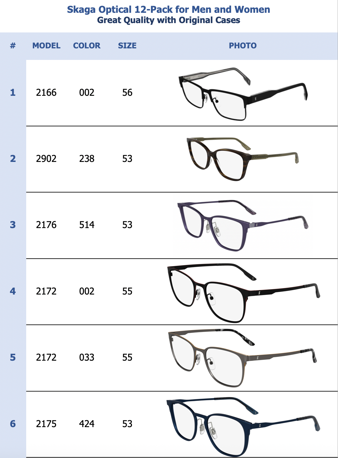 Skaga Optical 12-Pack for Men and Women