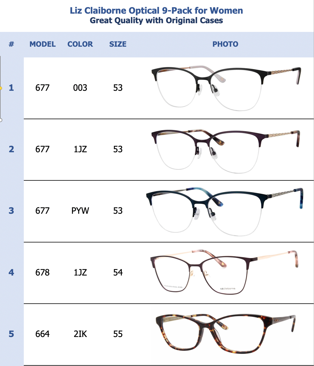Liz Claiborne Optical 9-Pack for Women