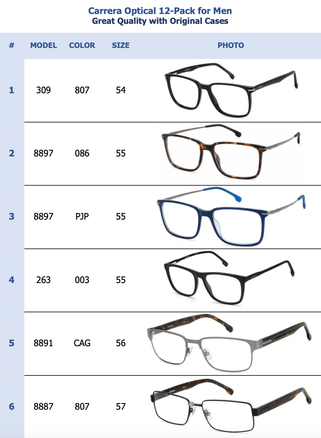 Carrera Optical 12-Pack for Men