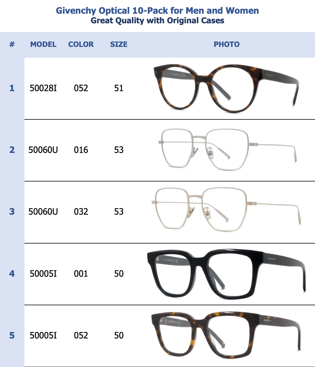 Givenchy Optical 10-Pack for Men and Women