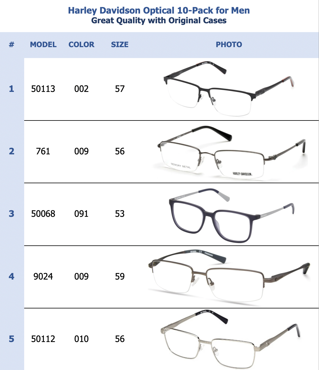 Harley Davidson Optical 10-Pack for Men