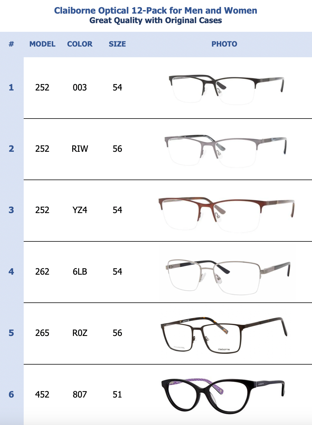 Claiborne Optical 12-Pack for Men and Women