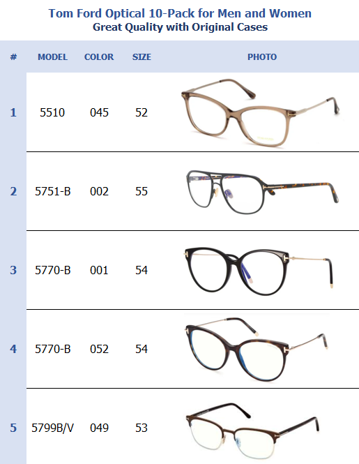 Tom Ford Optical 10-Pack for Men and Women