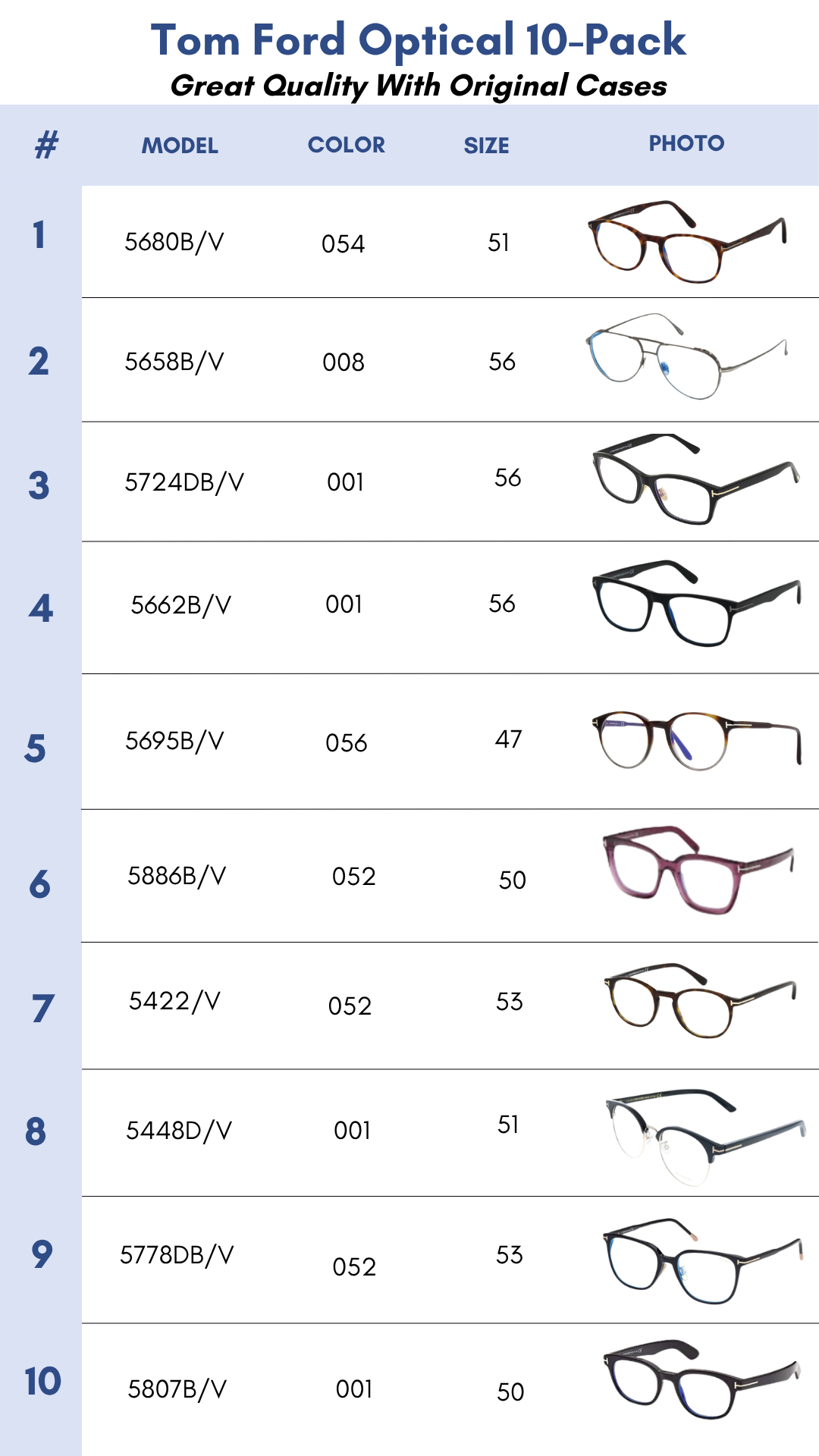 Tom Ford Optical 10-Pack for Men