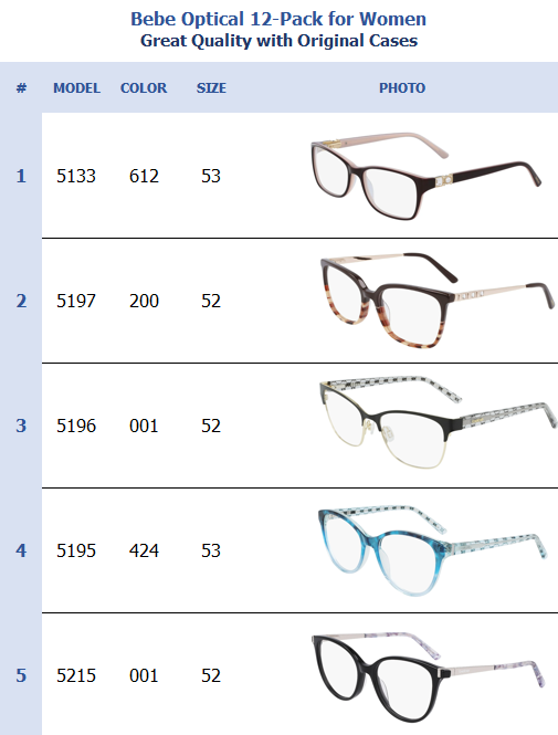 Bebe Optical 12-Pack for Women