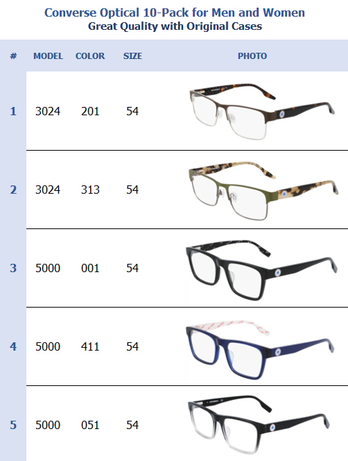 Converse Optical 10-Pack for Men and Women