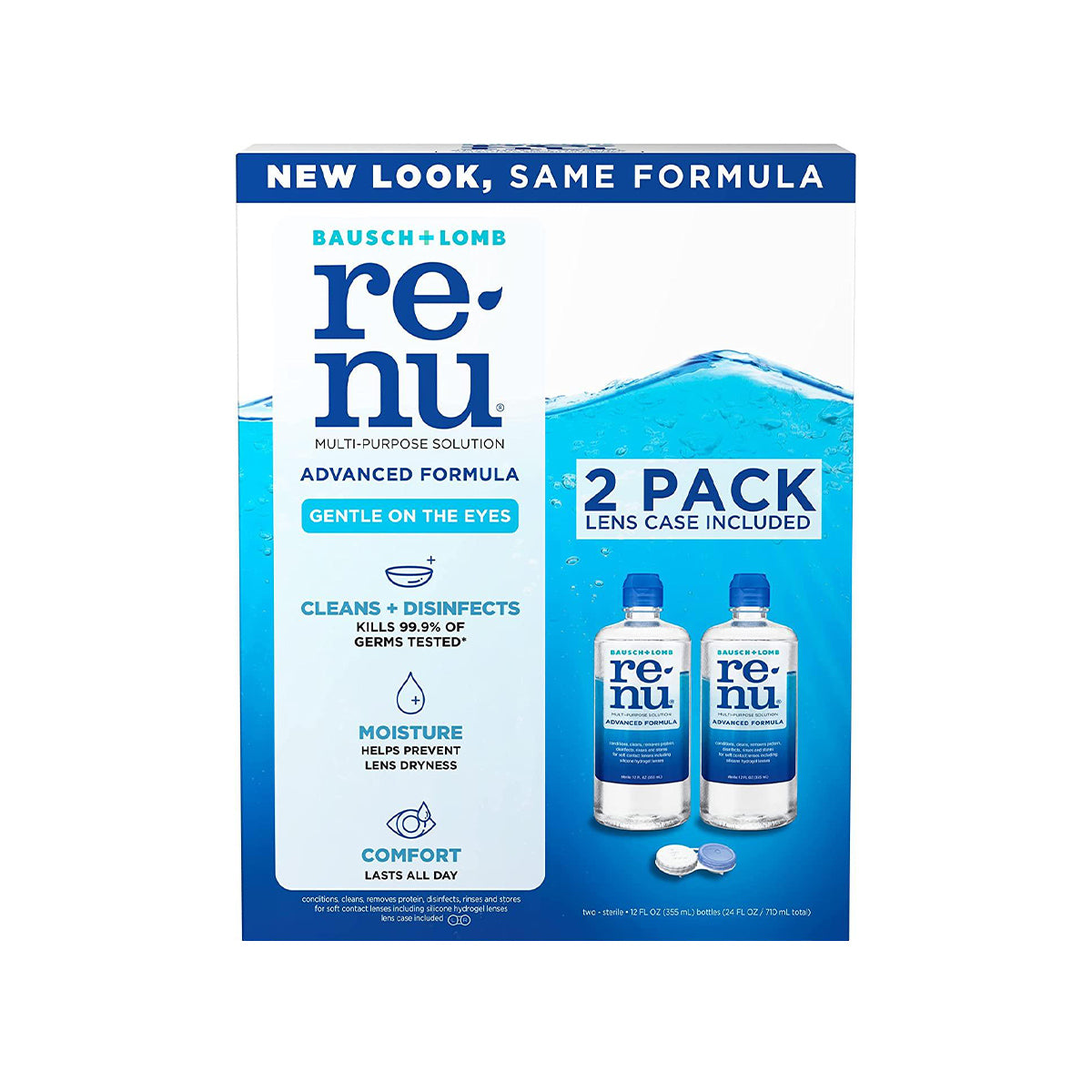Renu Advanced Contact Lens Solution, Multi-Purpose Solution for Soft Contact Lenses 2 x 12 fl oz (355mL)
