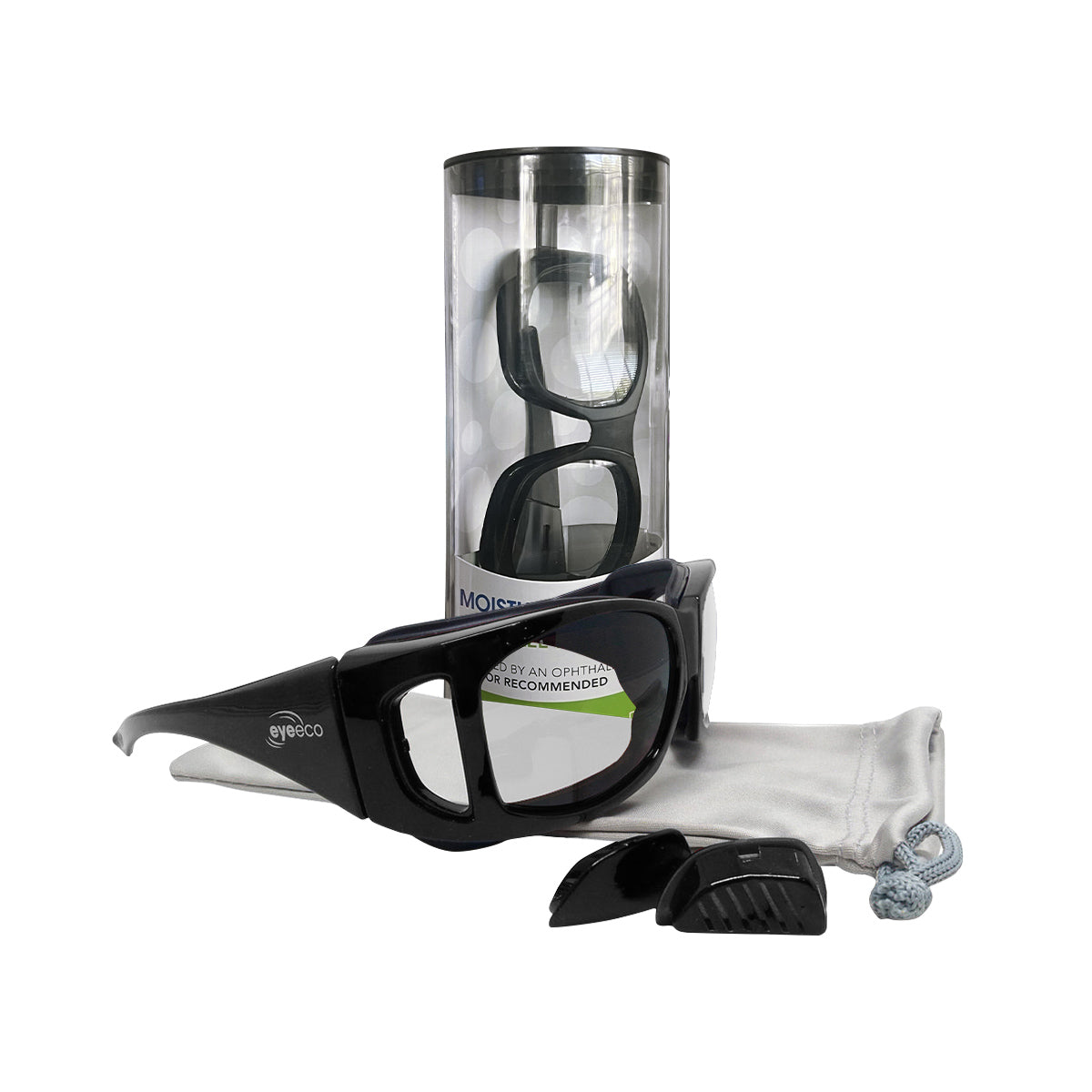 EyeEco Large Moisture Release Eyewear- (Shiny Black with Clear Lens)